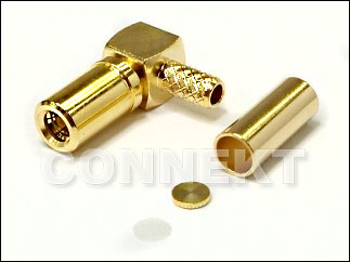 SSMB 50 Ohm Stecker für RG316 Kabel (Crimp), Rechtswinkel - SSMB Stecker, Ferrule, Isolierhülse und Abdeckung
